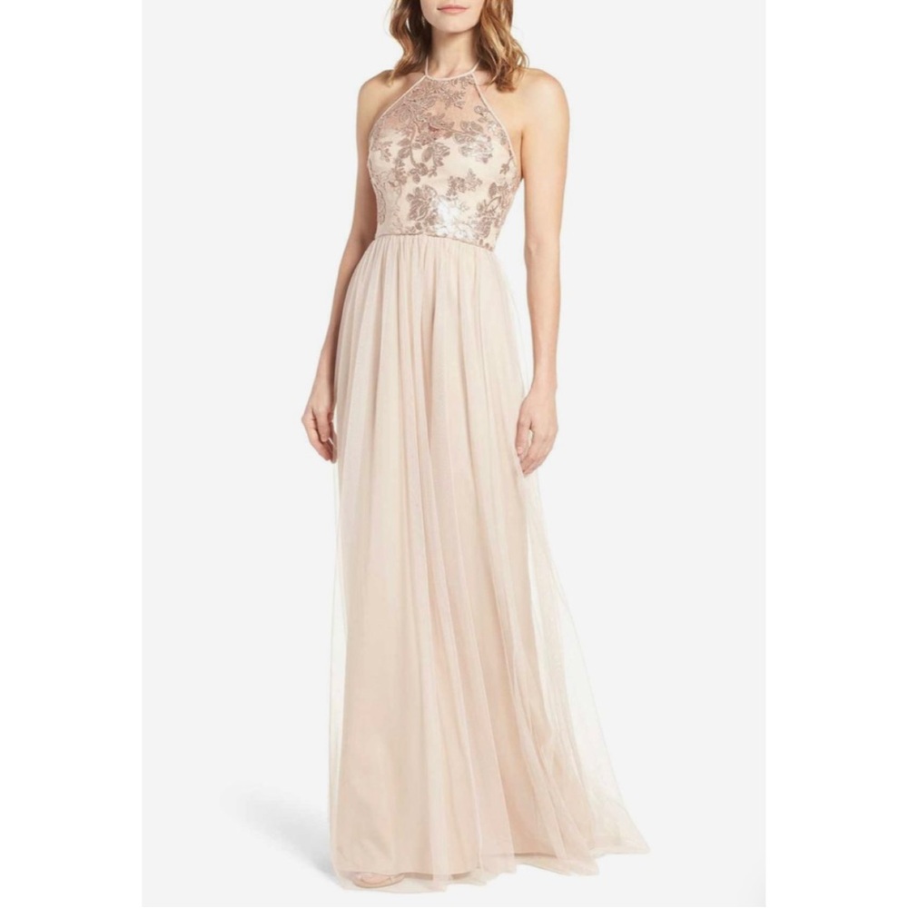 AMSALE Sheridan Sequin Halter Dress